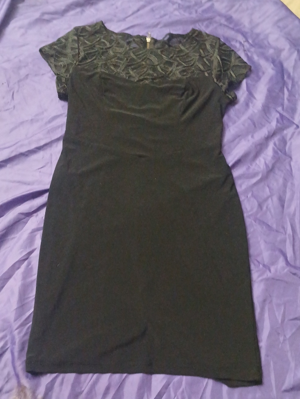 Black Sheath Dress with Lace Yoke